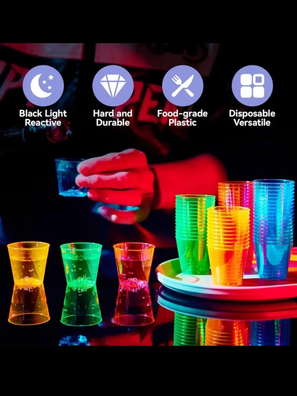 NEW! Neon Orange Plastic Party Shot Glasses Cups - Set of 50x (4 Available) 200